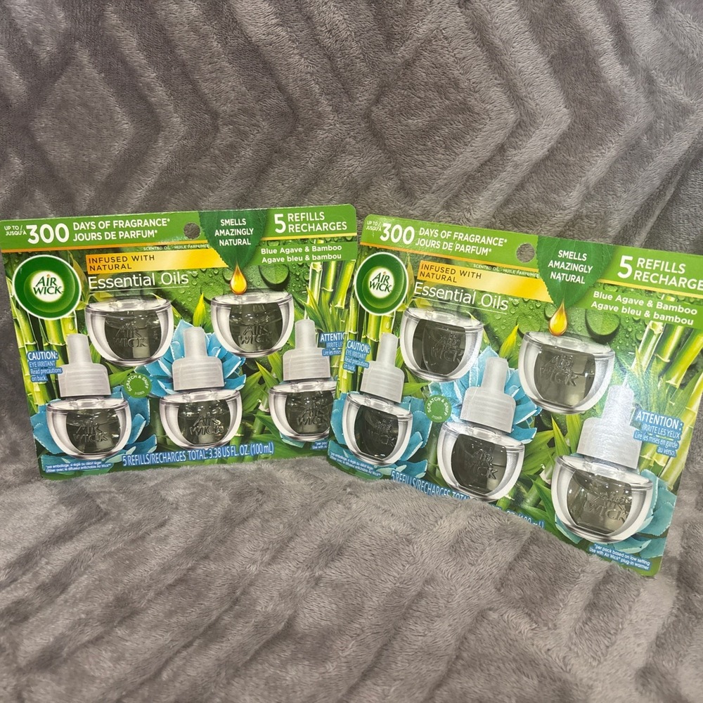 2- Air Wick Plug Ins Refills Essential Oil Blue Agave &‎ Bamboo 5 Pack 3.38floz
